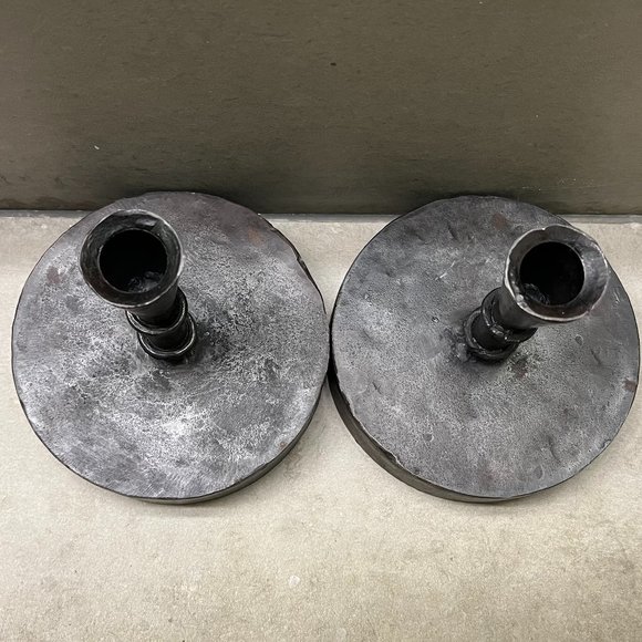 Pair of Vintage Black Iron Candlestick Holders - Picture 4 of 5